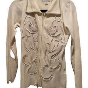 IVORY COLORED TWO ZIP CARDIGAN